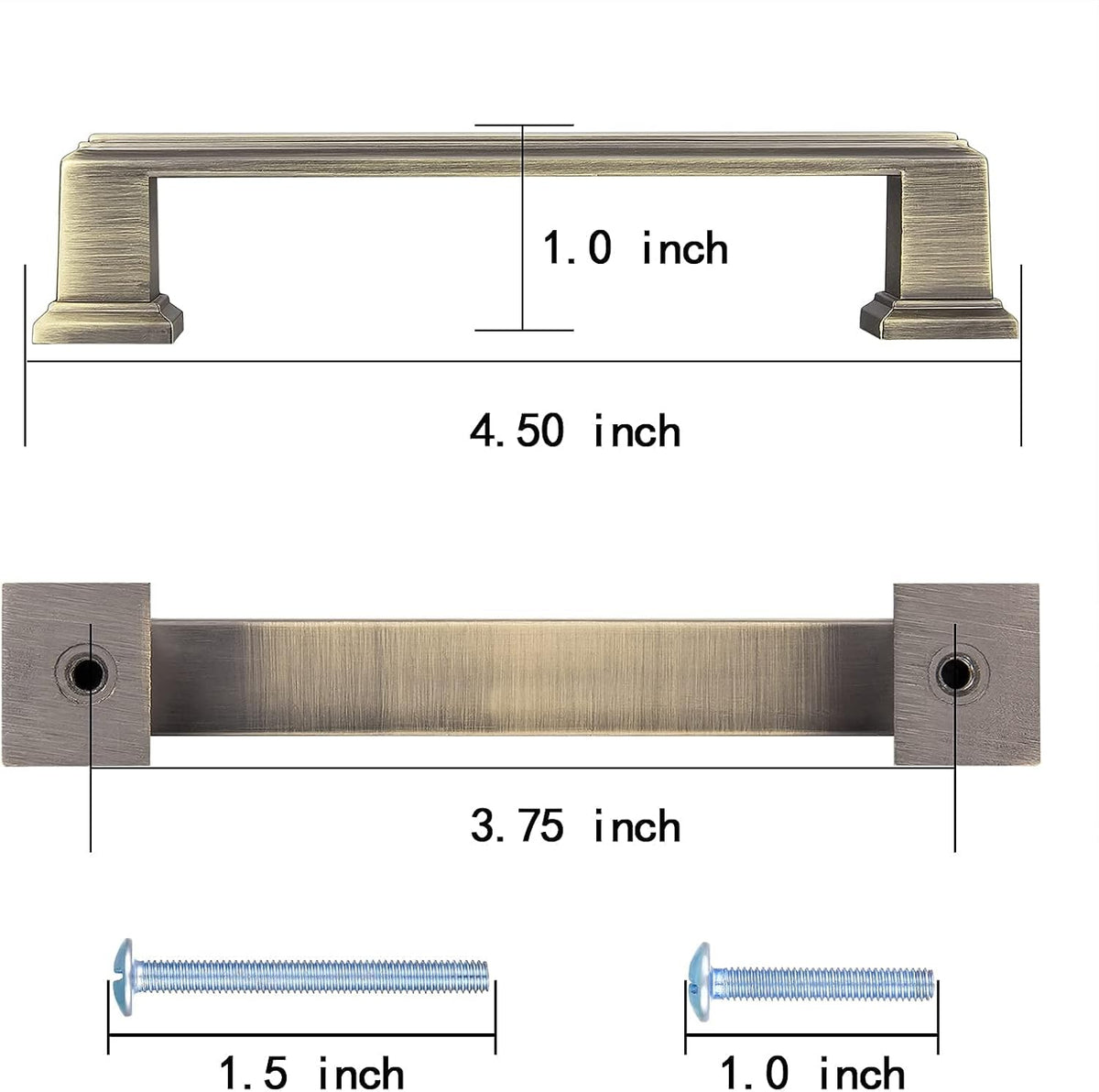 10 Pack Antique Brass Cabinet Hardware Pulls，4.5 inch Length Solid Cabinet Handles，3.75-inch Hold Centers E729009
