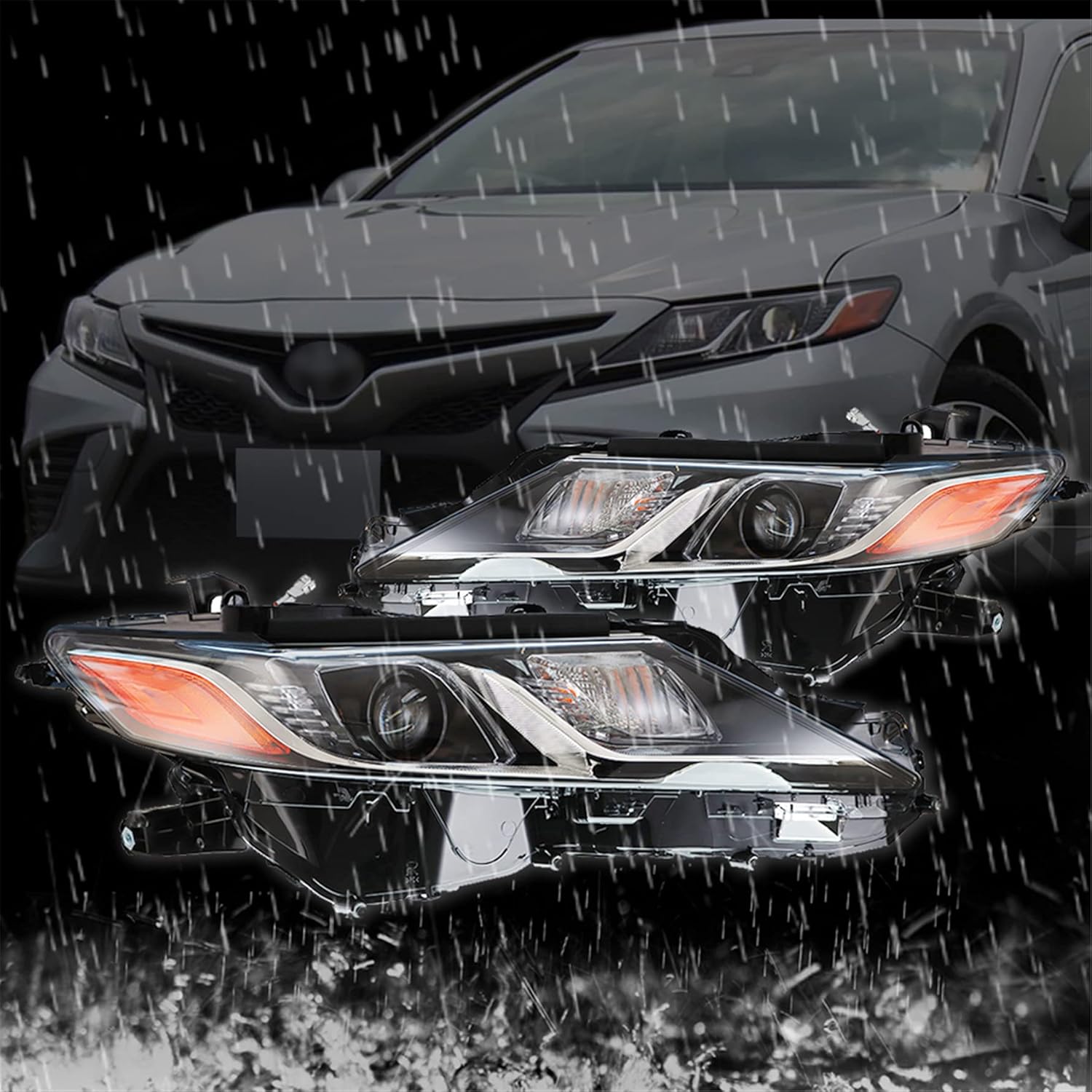 Black Housing Left & Right Front LED Projector Headlights for 2018 2019 Toyota Camry L LE SE G697