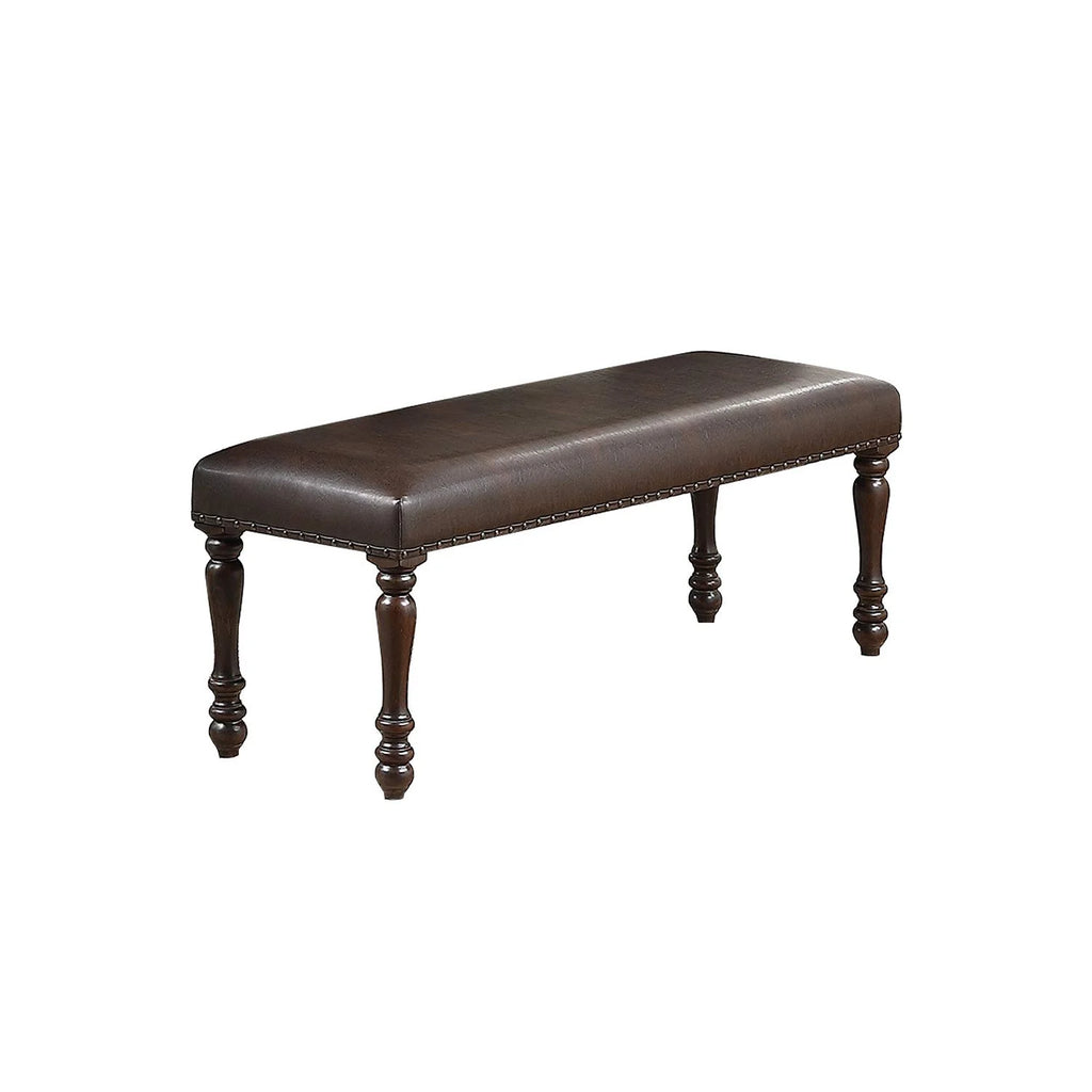 Cherry Finish Faux Leather Bench I539