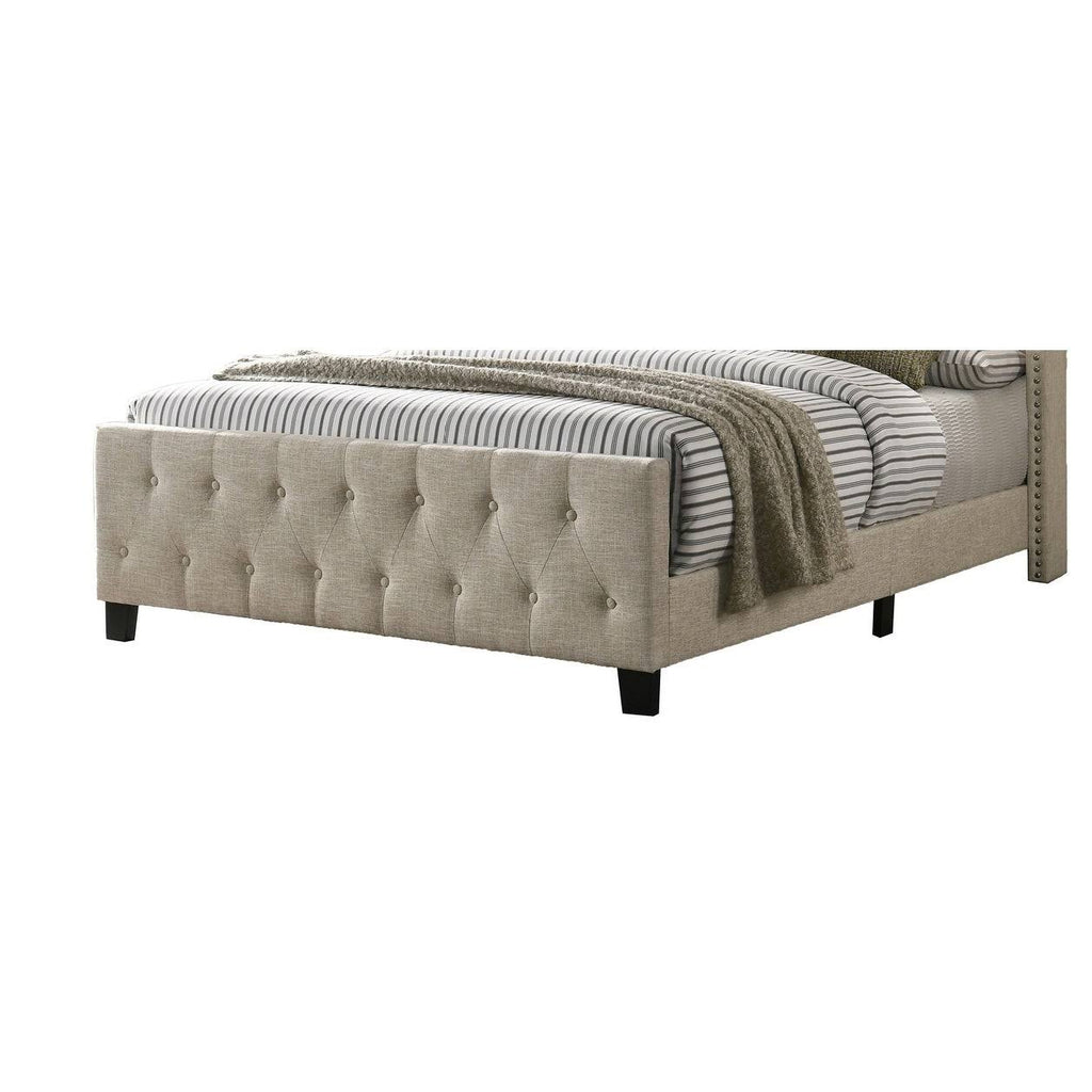 Beige Linen Tufted Panel Bed Queen Q429