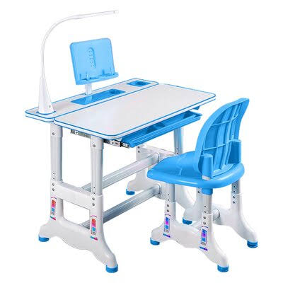 Blue Height Adjustable Study Desk and Chair Set with Tilted Desktop and Drawer T42651
