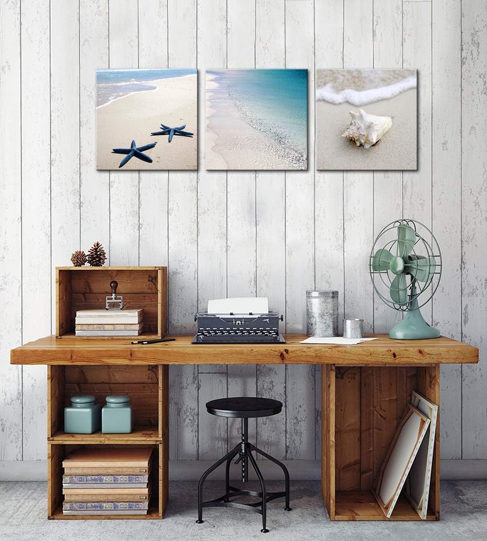 3 Piece Framed Canvas Wall Art Beach Seascape Painting Z31720