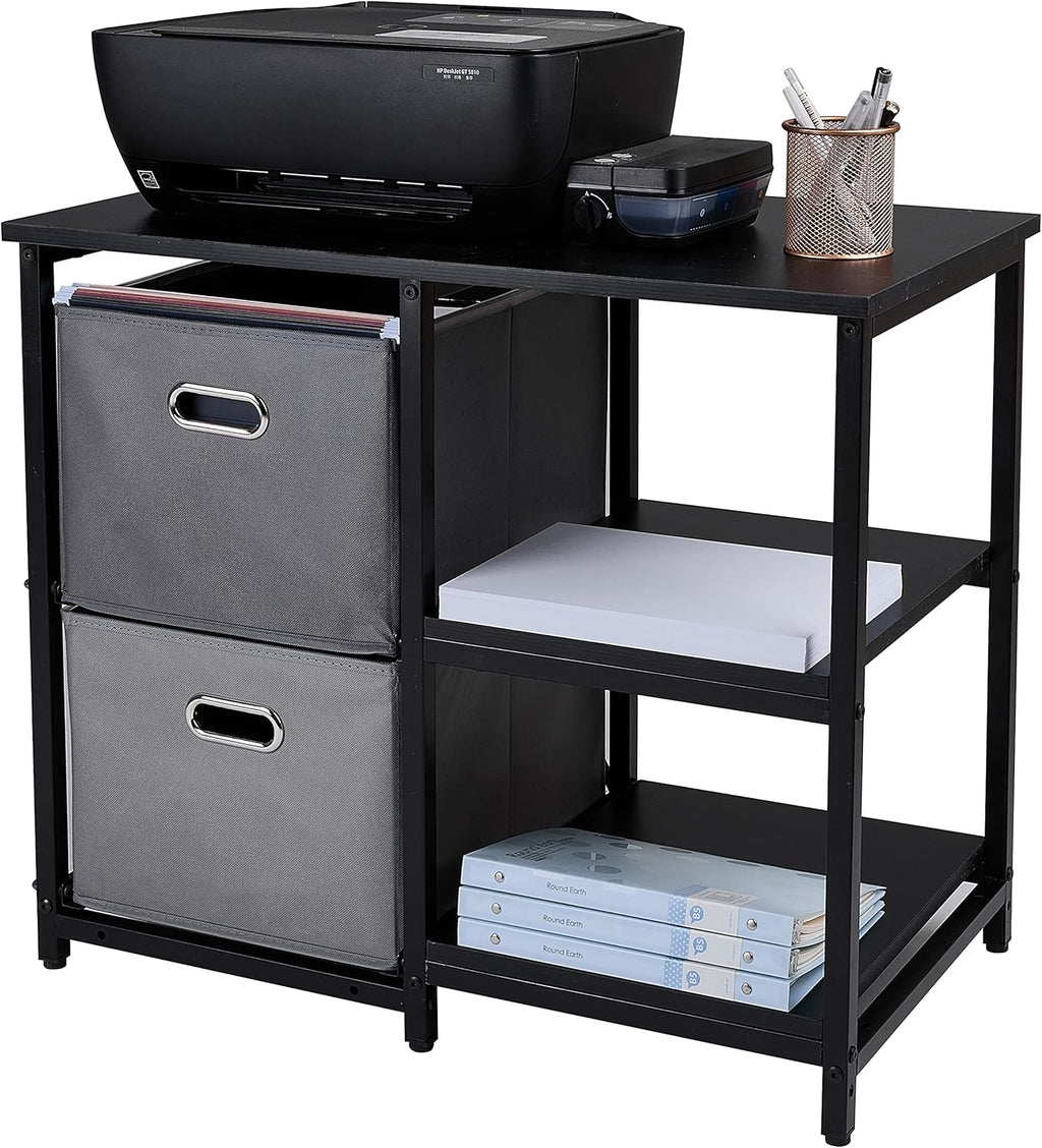 Black 2 Drawer Wooden Lateral File Cabinet with 2 Open Shelves J907417