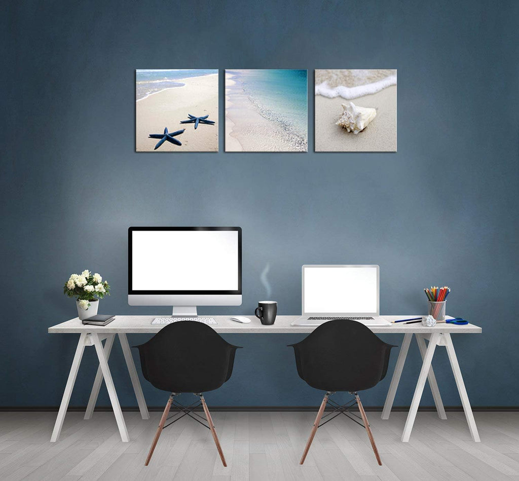 3 Piece Framed Canvas Wall Art Beach Seascape Painting Z31720