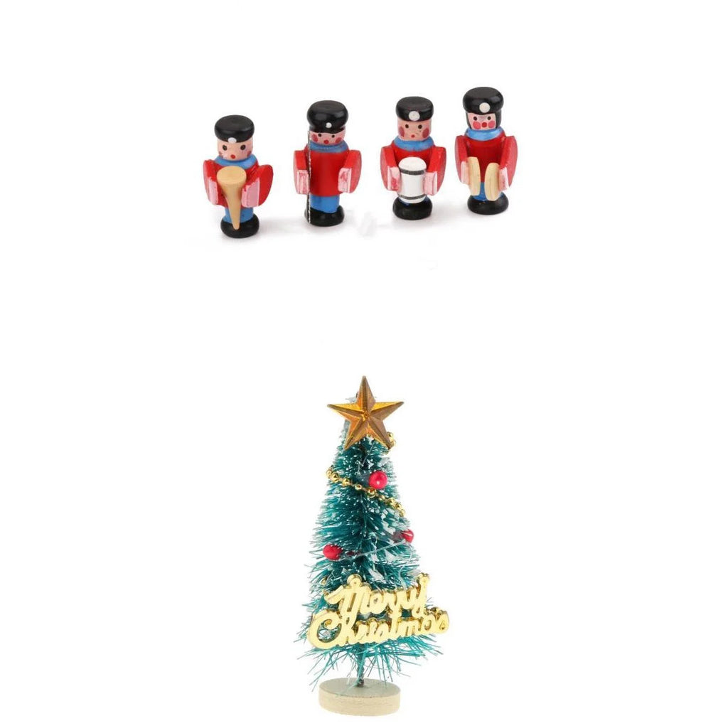 1:12 Scale Dollhouse Mini Christmas Tree with 4x Wooden Band People I7429