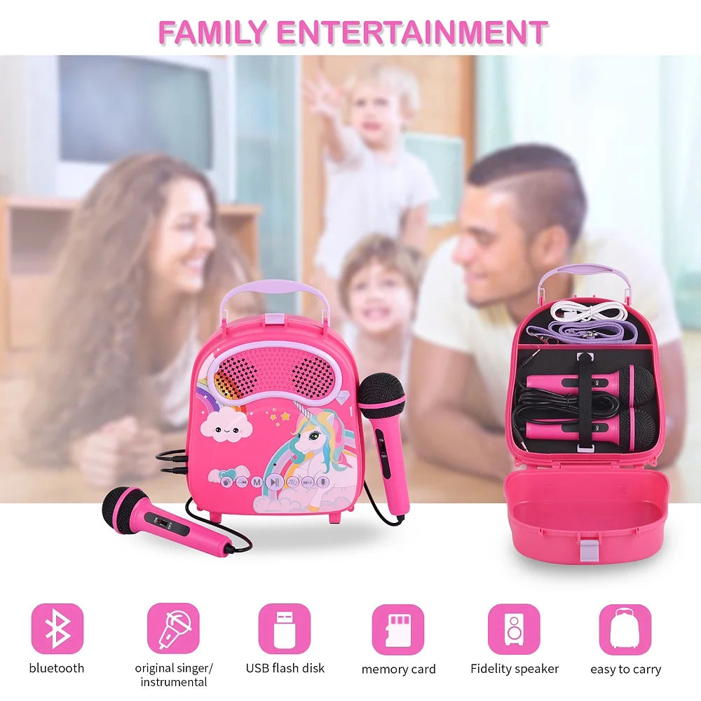 Kids Karaoke Machine with 2 Microphones Portable Toy Speaker with Voice Changer B93680
