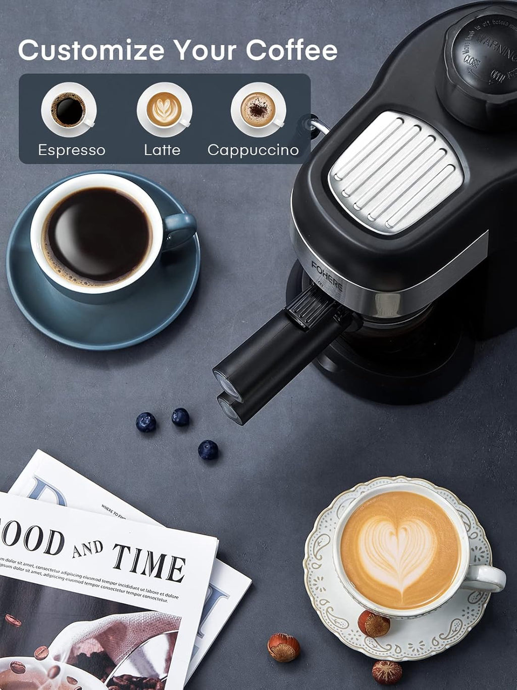 3.5 Bar 4 Cup Compact Espresso Machine with Milk Frother L979