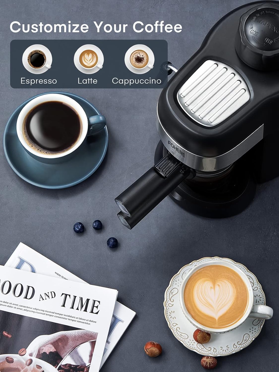 3.5 Bar 4 Cup Compact Espresso Machine with Milk Frother L979