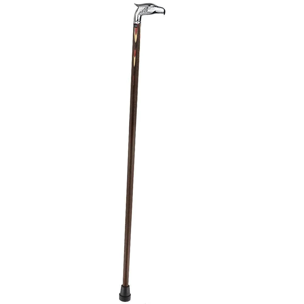 Chrome Plated Eagle Head Walking Cane with Inlaid Wenge Wood Shaft and Silver Collar X573