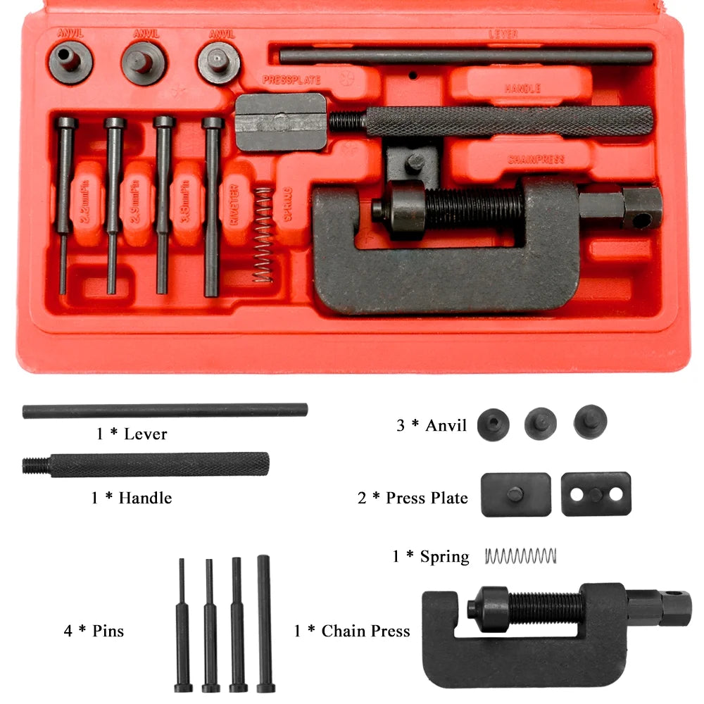 Motorcycle Chain Breaker Riveter Tool Set with Carry Box I1065