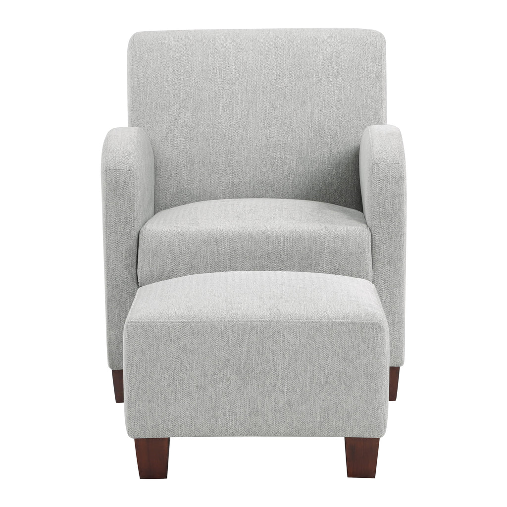 Chair & Ottoman Herringbone Smoke Gray Fabric with Medium Espresso Legs L24811
