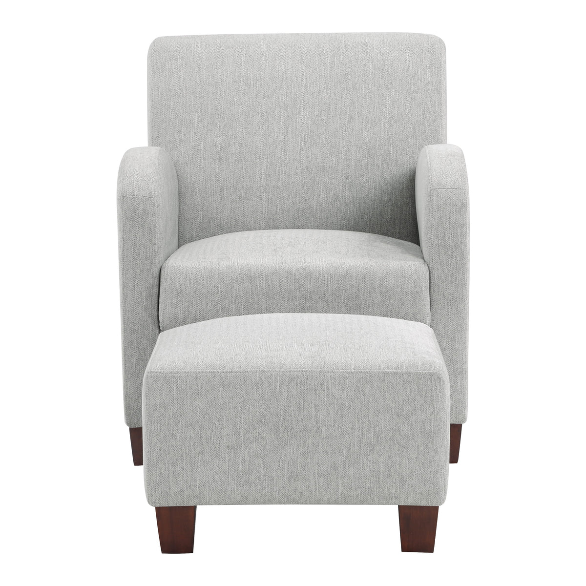 Chair & Ottoman Herringbone Smoke Gray Fabric with Medium Espresso Legs L24811
