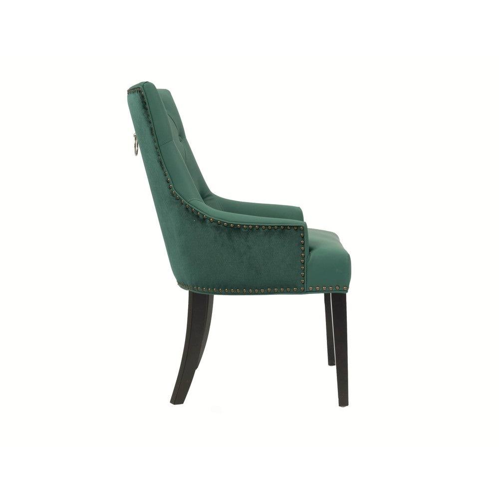 Dining Side Chair Button Tufted PU Leather Velvet Polished Brass Nailheads Espresso Wooden Legs M407