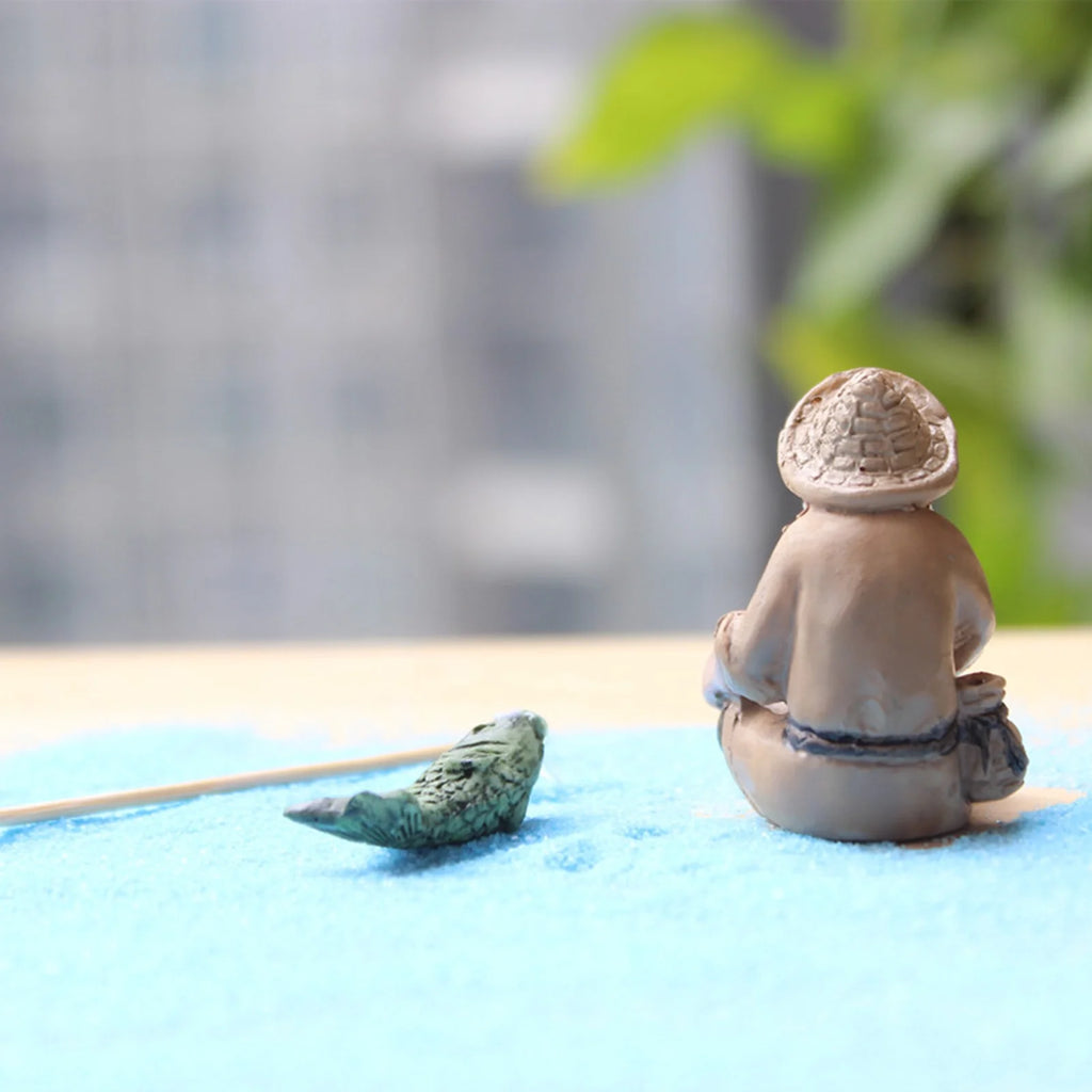 Miniature Resin Fishing Old Man Statue Aquarium Ornament X399212