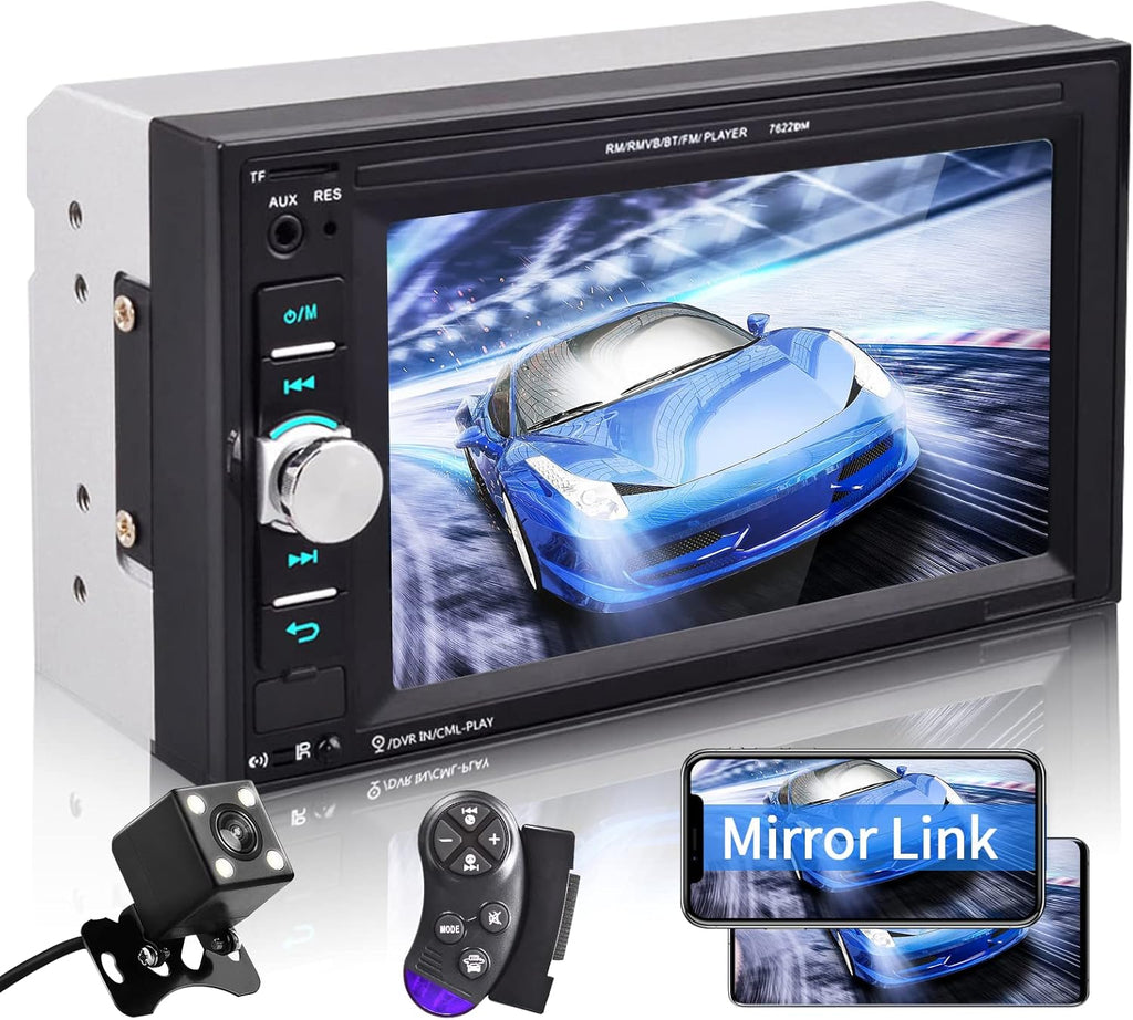 Double Din 6.2’’ Touch Screen Car Stereo with Bluetooth, USB, AUX-in, FM, Steering Wheel Controls, Remote Control, Rear View Camera T323258