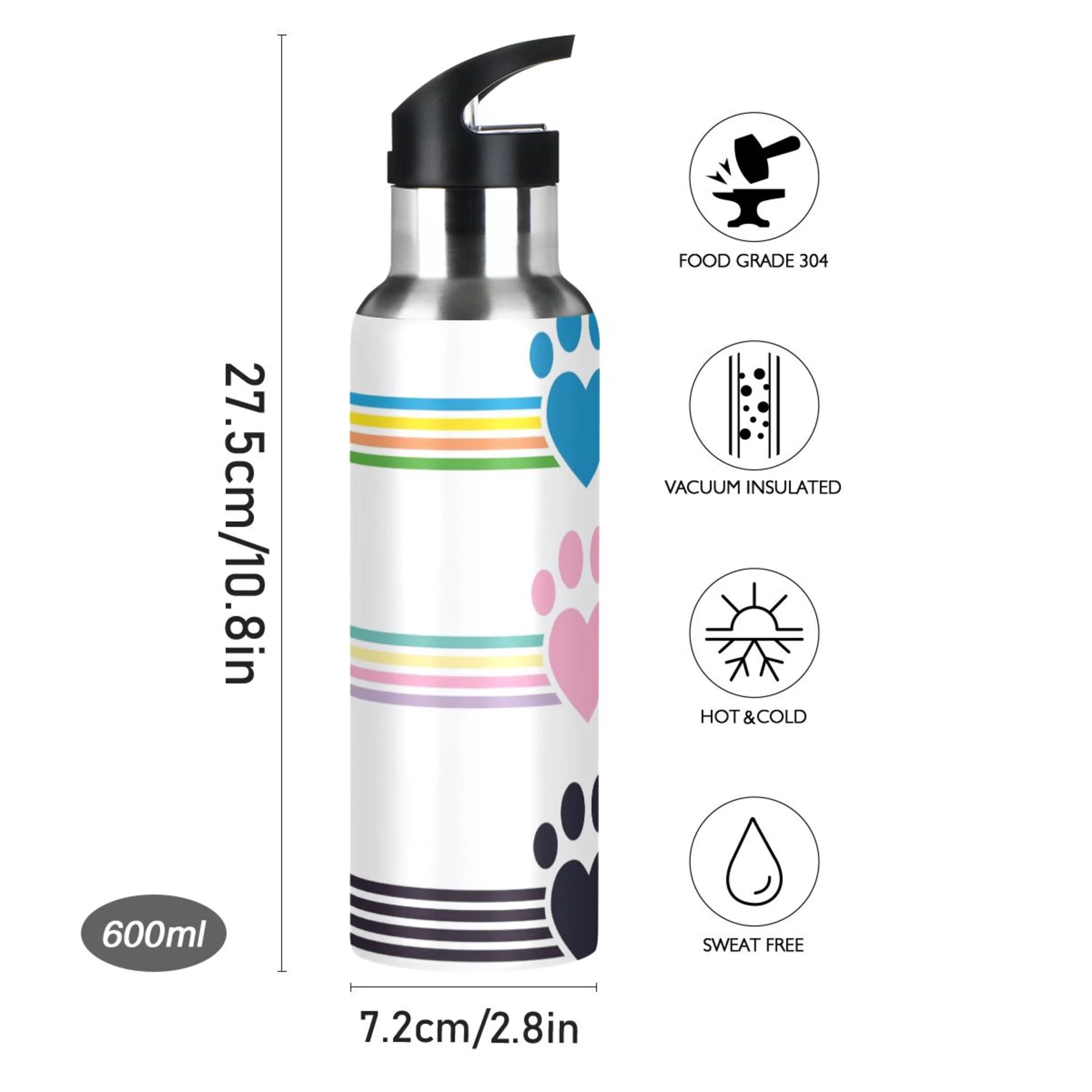Stainless Steel Water Bottle with Straw Lid 20 OZ D4061