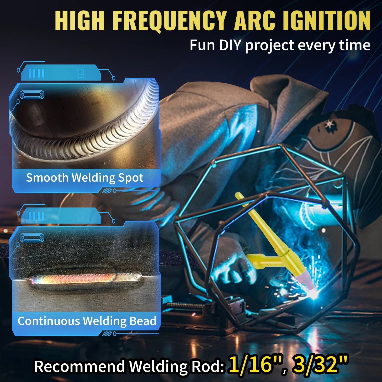 155Amp 3 in 1 TIG Welder, 110V High Frequency TIG/Stick/Clean Welding Machine V9450