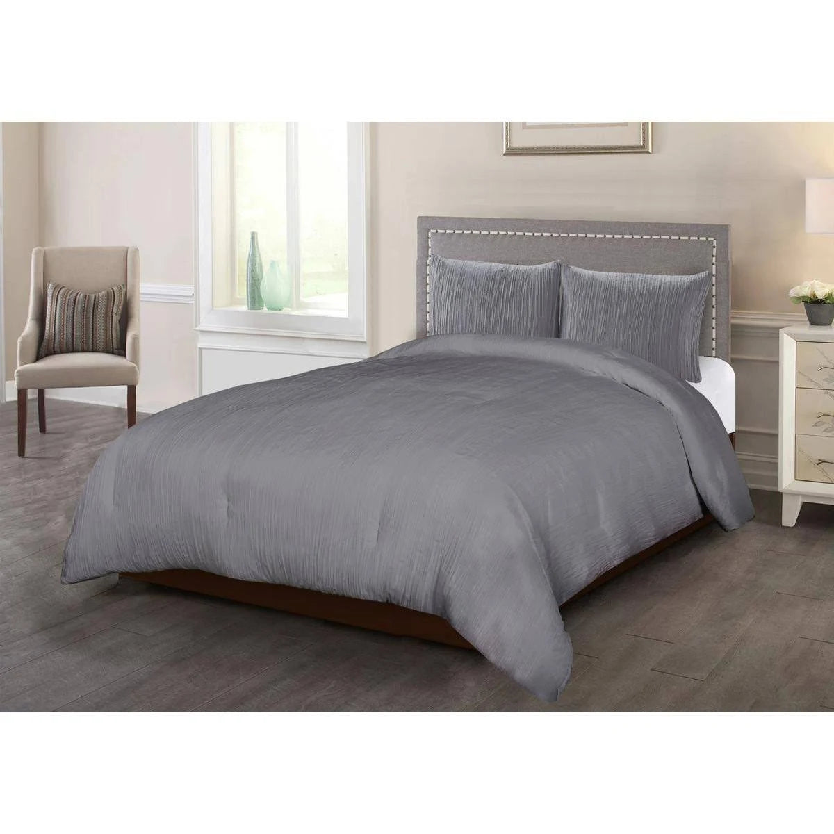 Dark Grey Crinkle 3PC Full/Queen Z6997