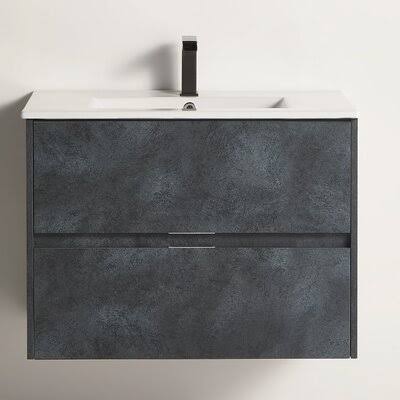 Blackish Green Marble Wall-Mounted Single Bathroom Vanity Set X56826
