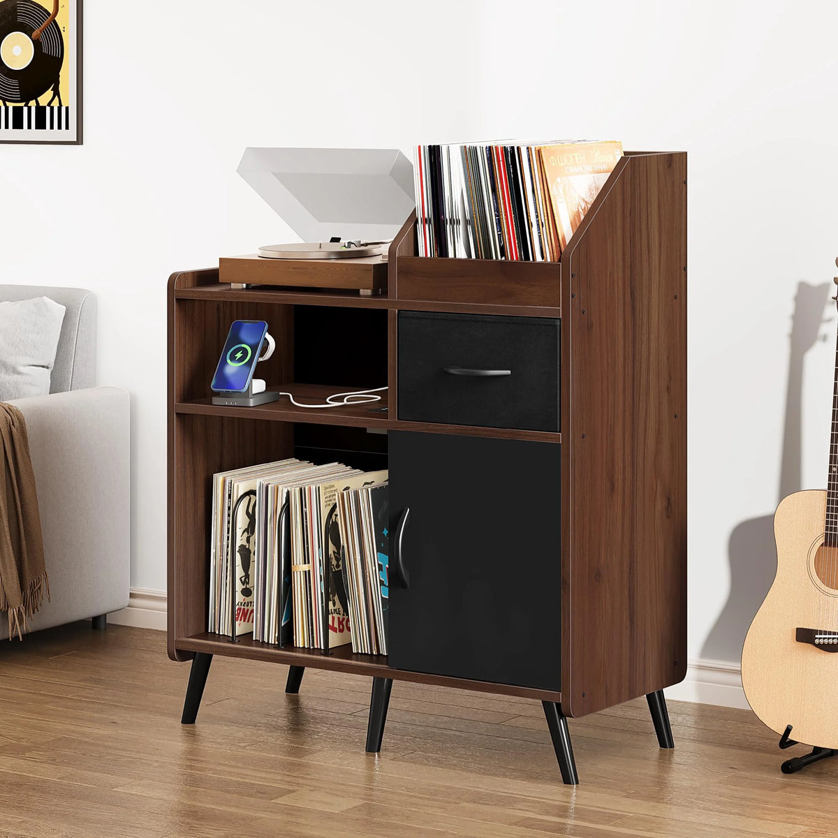 Brown Record Player Stand with Storage I59031