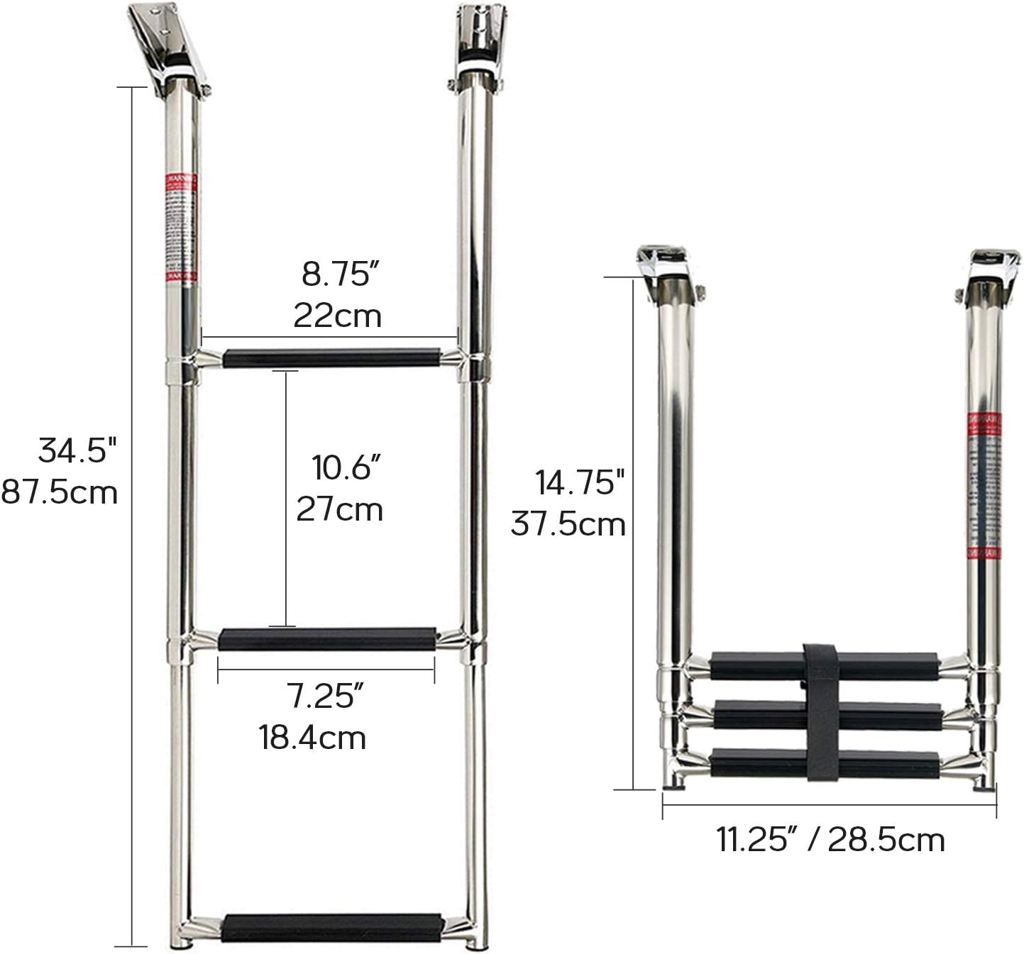 3 Step Folding Stainless Steel Swim Ladder, Pack of 2 X989