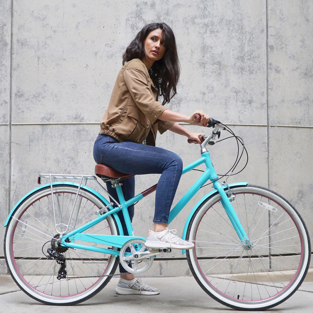 Teal Blue 7-Speed Hybrid Bike with Rear Rack, 28 In. Wheels J798