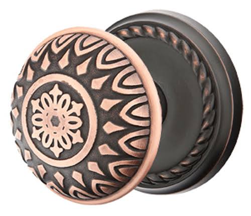 Solid Brass Door Knob Set with Rope Rosette, Venetian Bronze Z7042