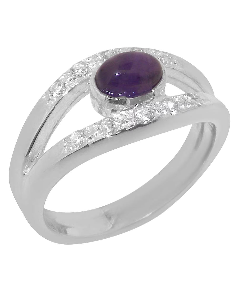 14k White Gold Natural Amethyst & Diamond Band Ring O343112