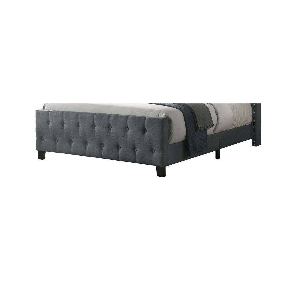 Beige Linen Tufted Panel Bed Queen Q429
