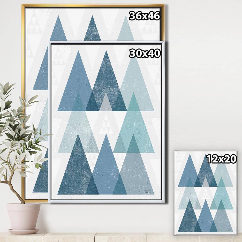 Minimal Triangles IV Blue Framed Canvas - 16 in. Wide x 32 in. High - Gold A89272