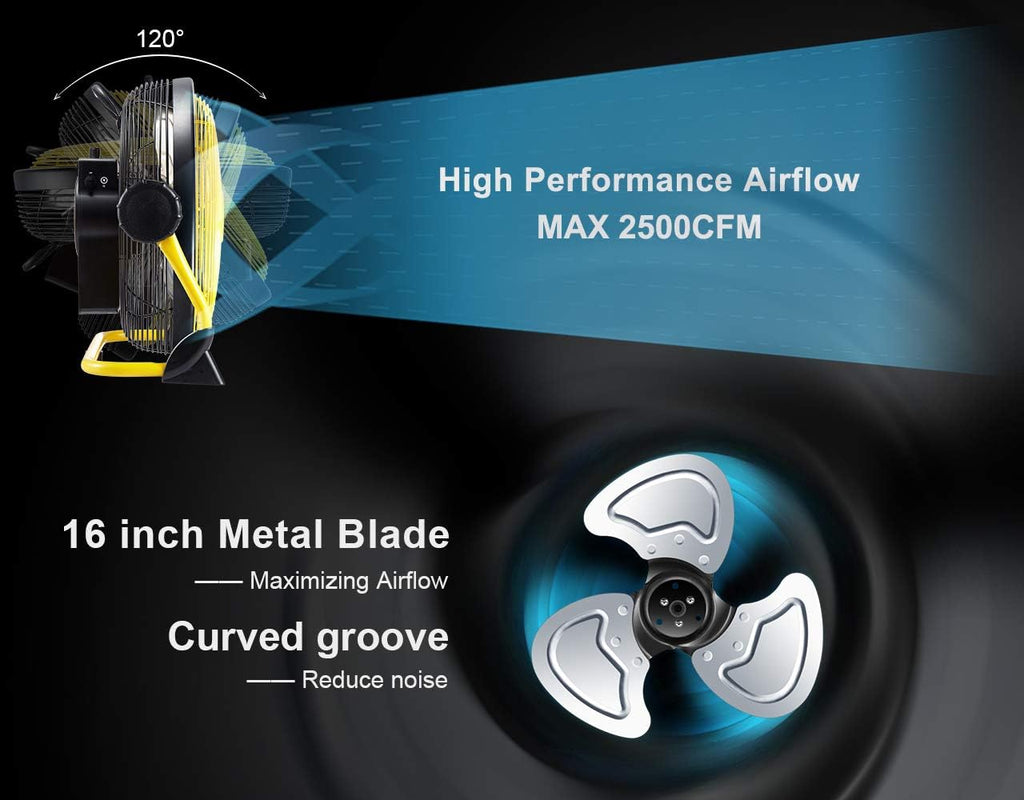 16'' Rechargeable High Velocity Portable Floor Fan with Metal Blade H346