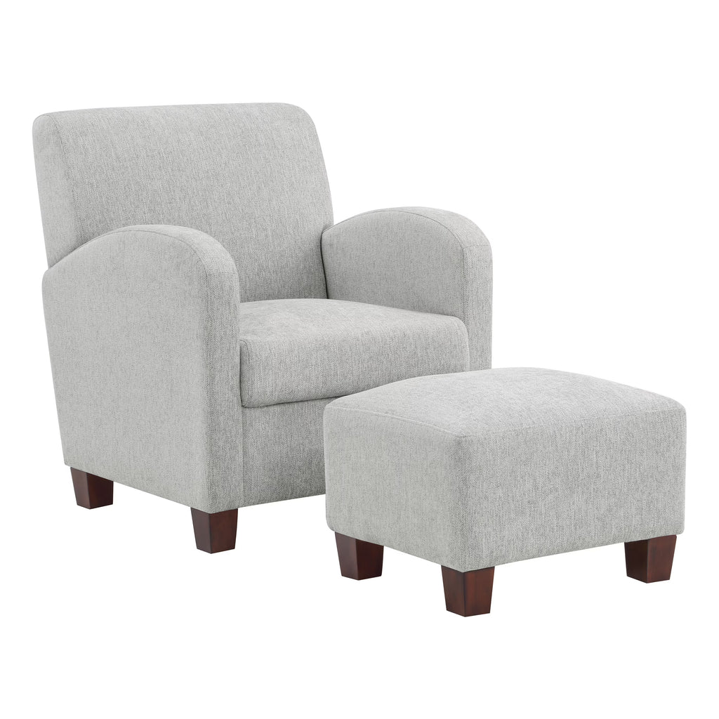 Chair & Ottoman Herringbone Smoke Gray Fabric with Medium Espresso Legs L24811