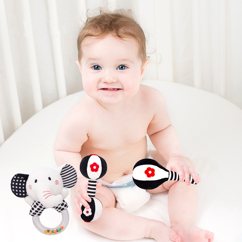 3PCS Soft High Contrast Black and White Baby Rattles J686351