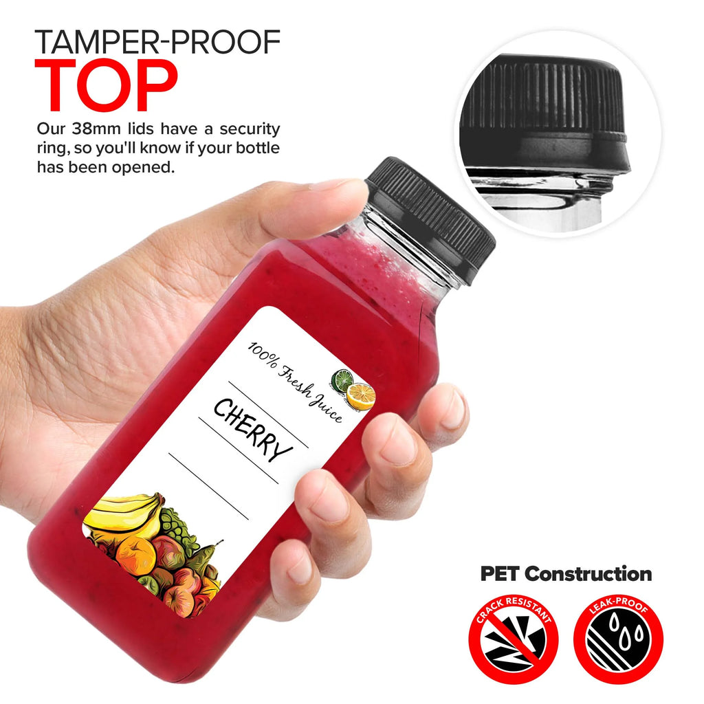 12 Pack Reusable Clear Plastic Juice Bottles with Caps X8970