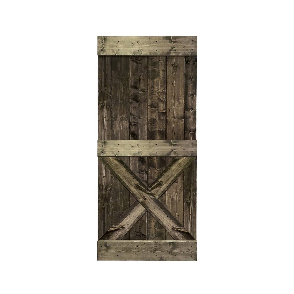 Weather Gray Stained Solid Knotty Pine Wood Interior Sliding Barn Door Slab B374724