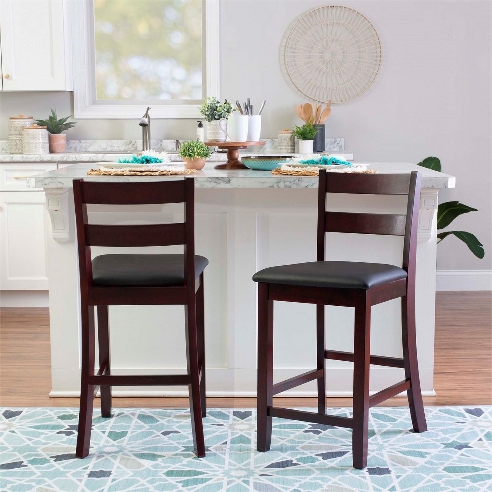 Dark Merlot Wood & Faux Leather Counter Stool O23146