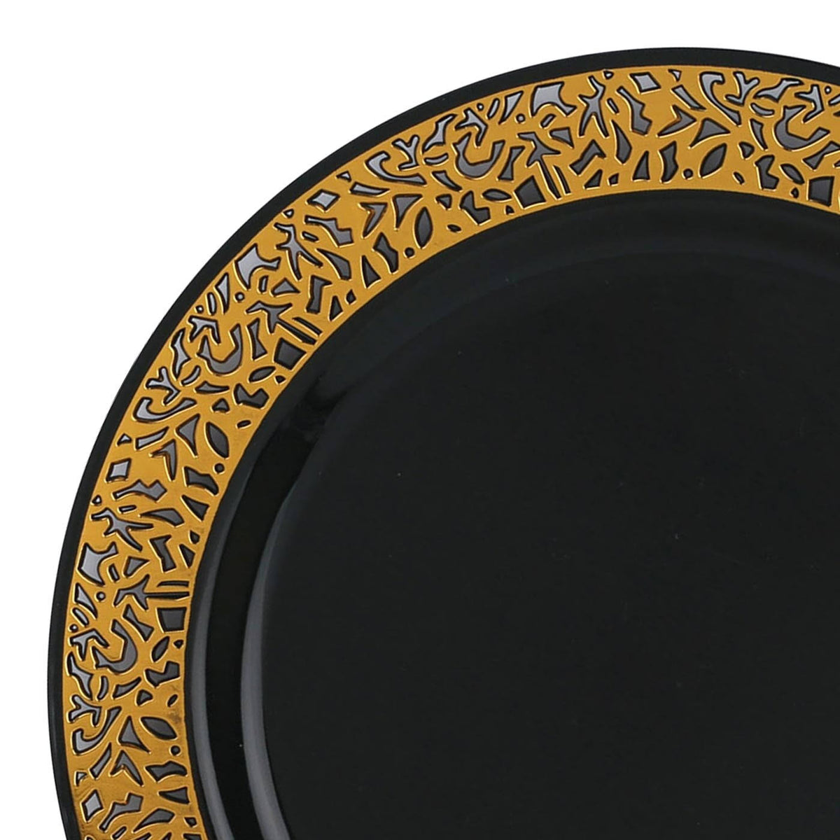 Black with Gold Rim Disposable Plastic Salad Plates 120pcs H377597