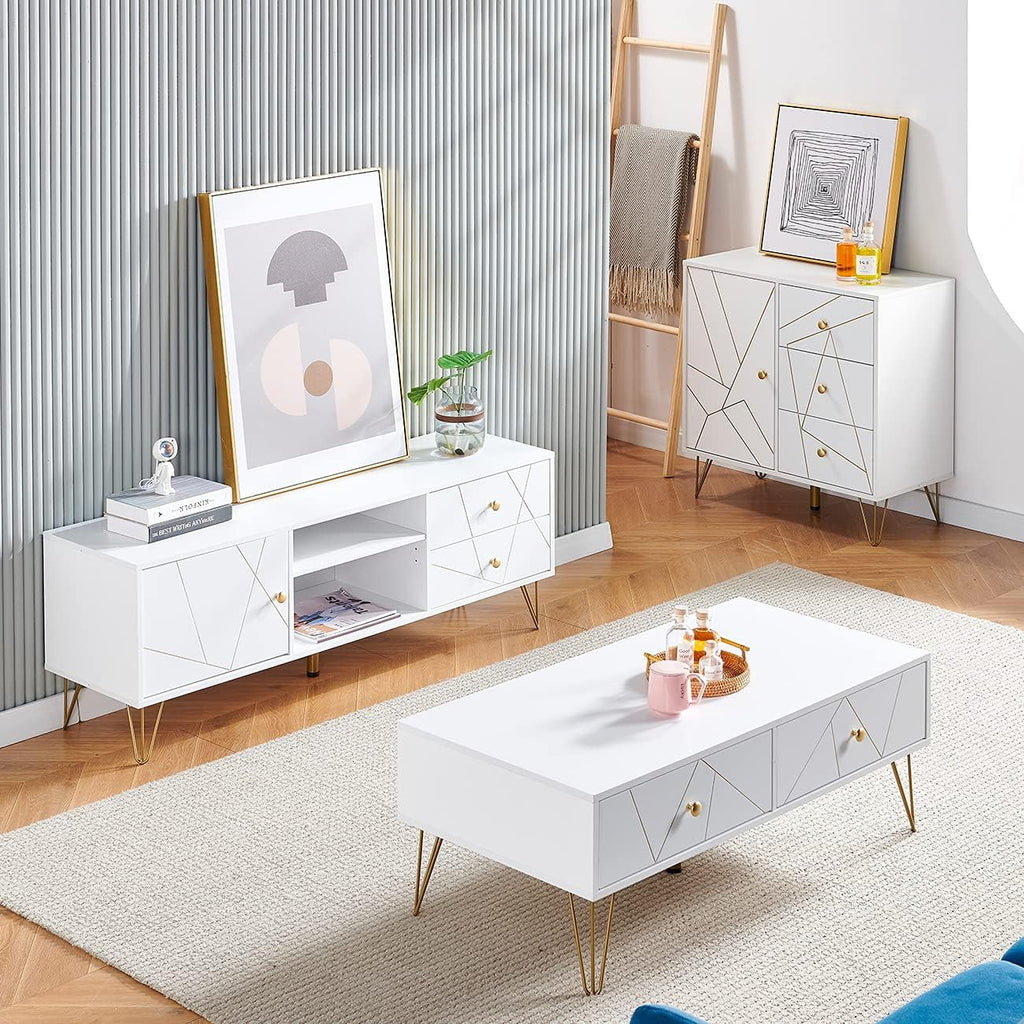 White 1 Door 3 Drawers Kitchen Buffet Storage Cabinet O455167