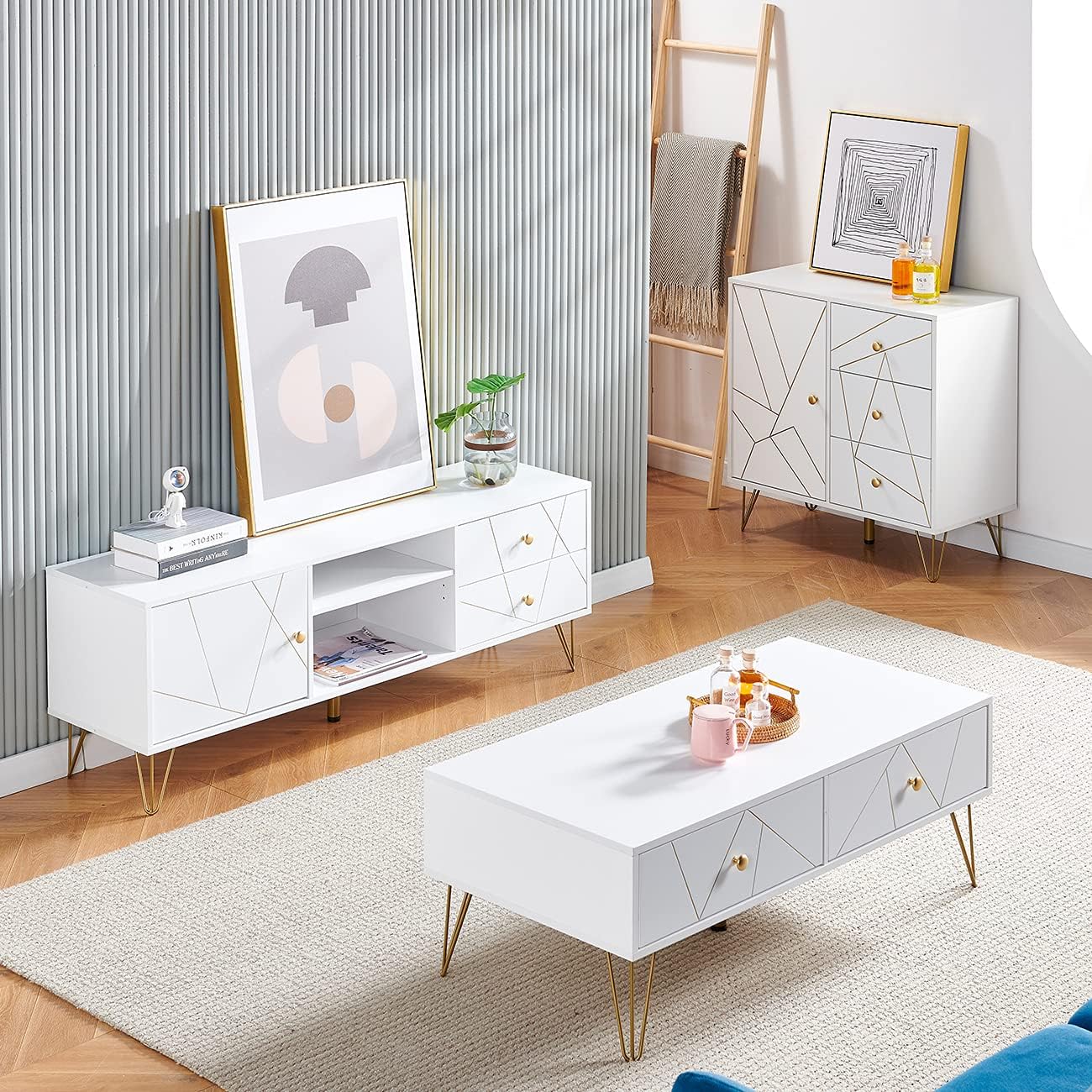 White 1 Door 3 Drawers Kitchen Buffet Storage Cabinet O455167
