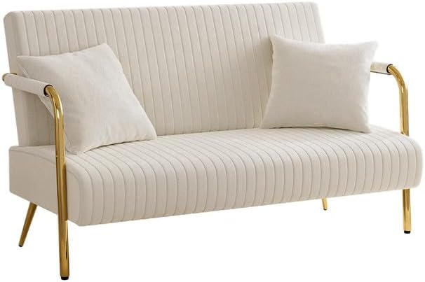 Orange Velvet 2 Seater Loveseat Sofa with Gold Metal Legs T83998