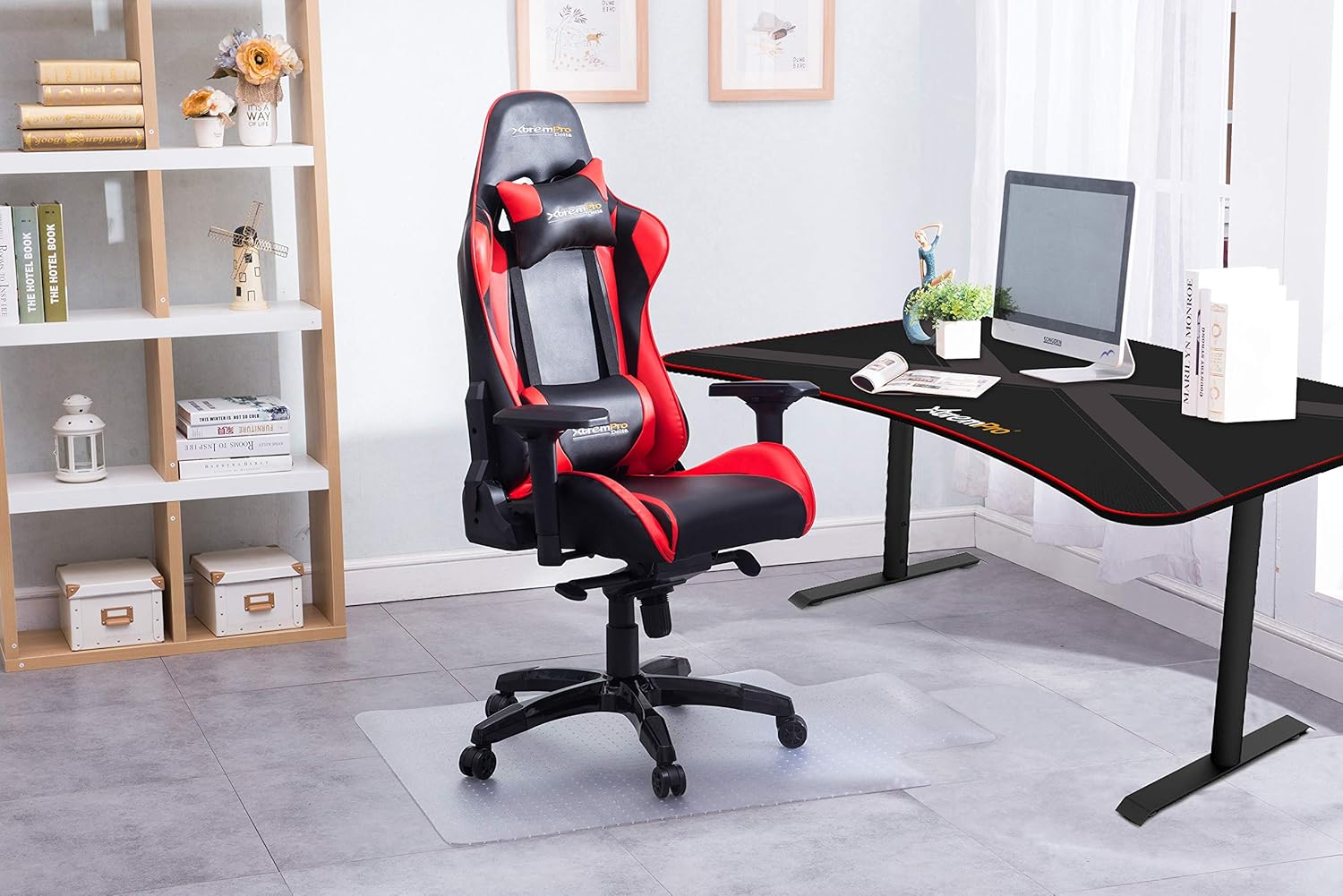 Black Gaming Desk with Cable Management Full Mouse Pad Cover L976
