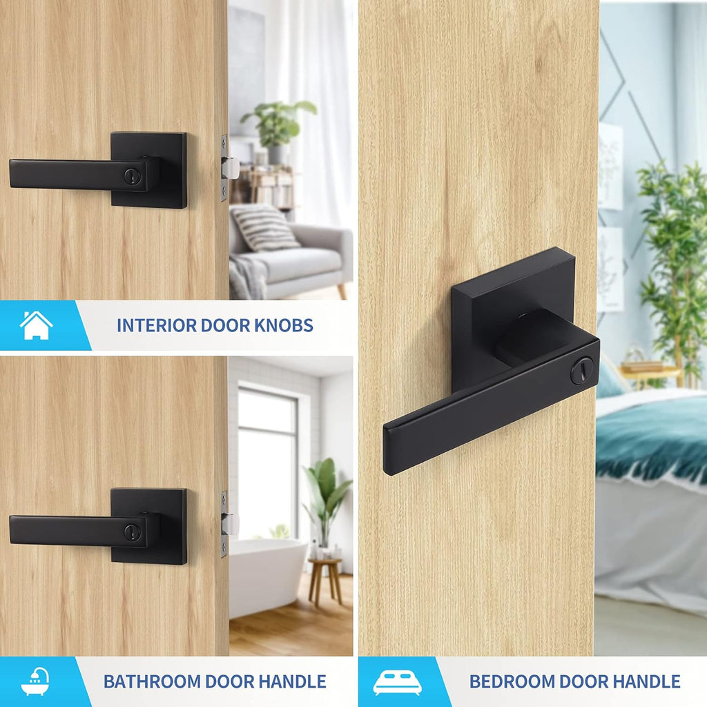 3 Pack Matte Black Door Lever Handles F125