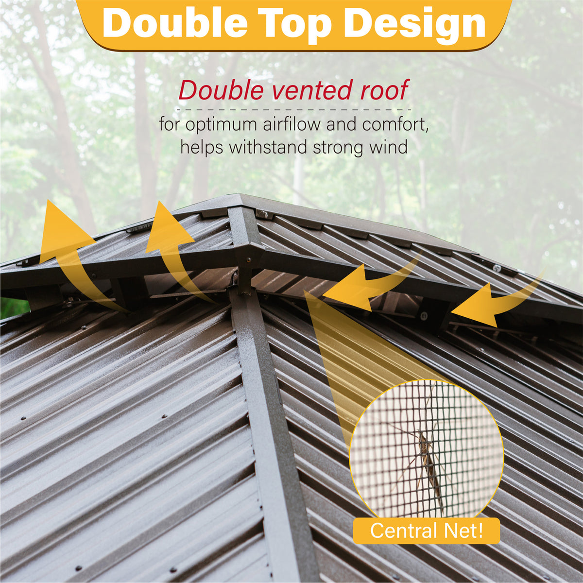 Brown Galvanized Steel Double Roof Patio Gazebo S254