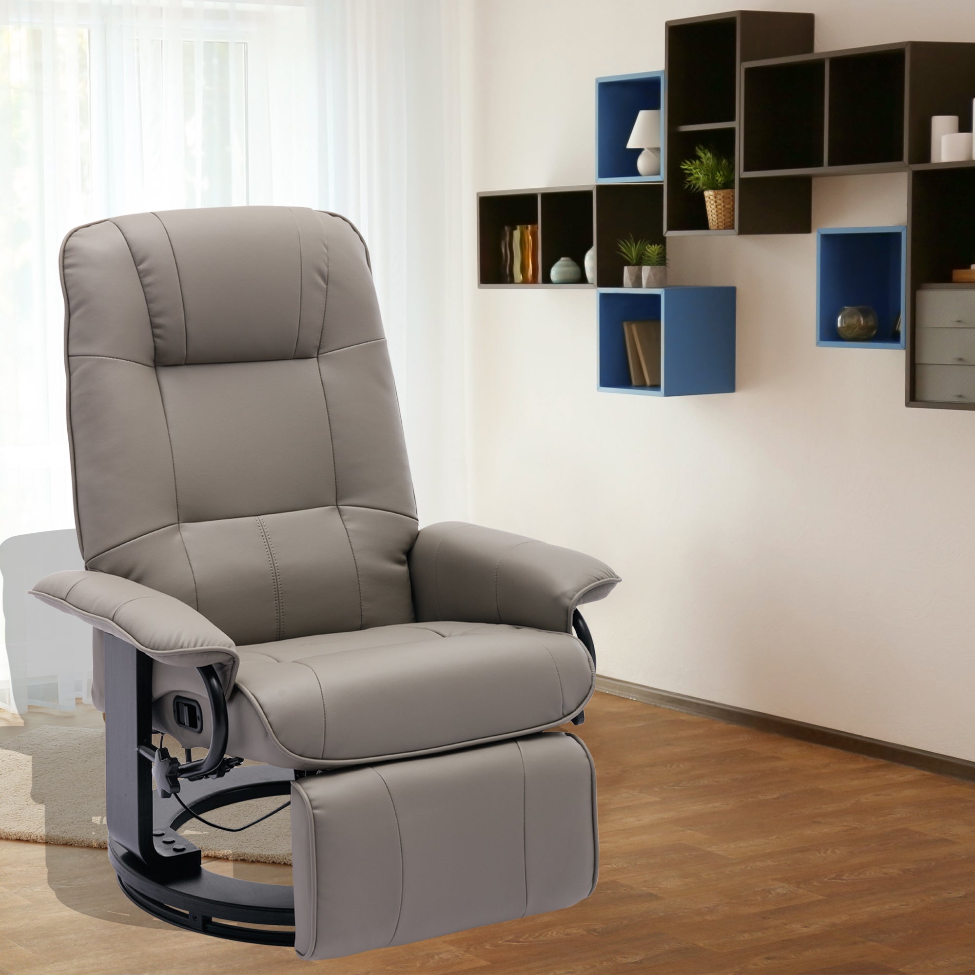 Grey Faux Leather Manual Swivel Recliner Chair with Footrest V943063