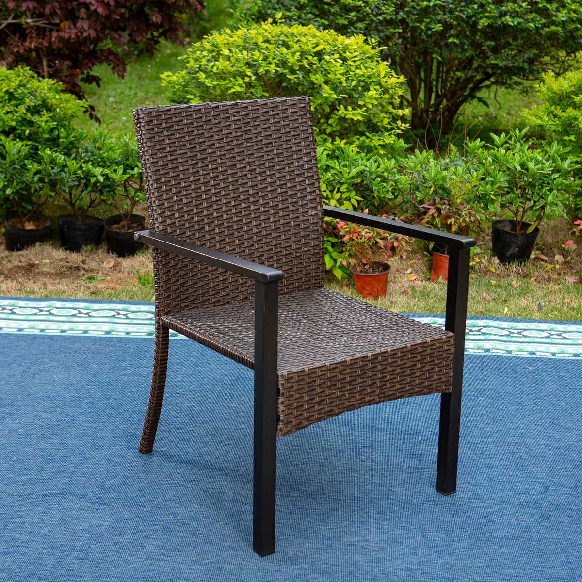 6-Piece Outdoor Dining Set with Acacia Wood Table, Bench and Wicker Chairs with Cushions A5466