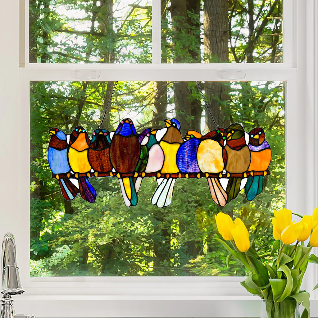 Stained Glass Birds on a Wire Window Panel B8516