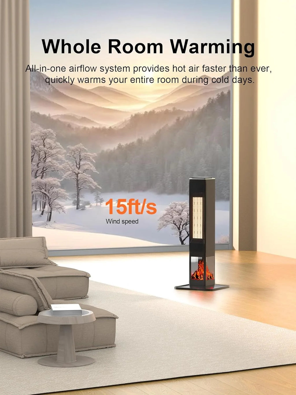 31" Portable Electric Tower Heater with Remote Thermostat 3 Modes 3D Flame F3541