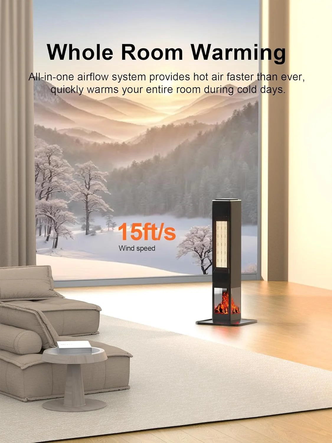 31" Portable Electric Tower Heater with Remote Thermostat 3 Modes 3D Flame F3541