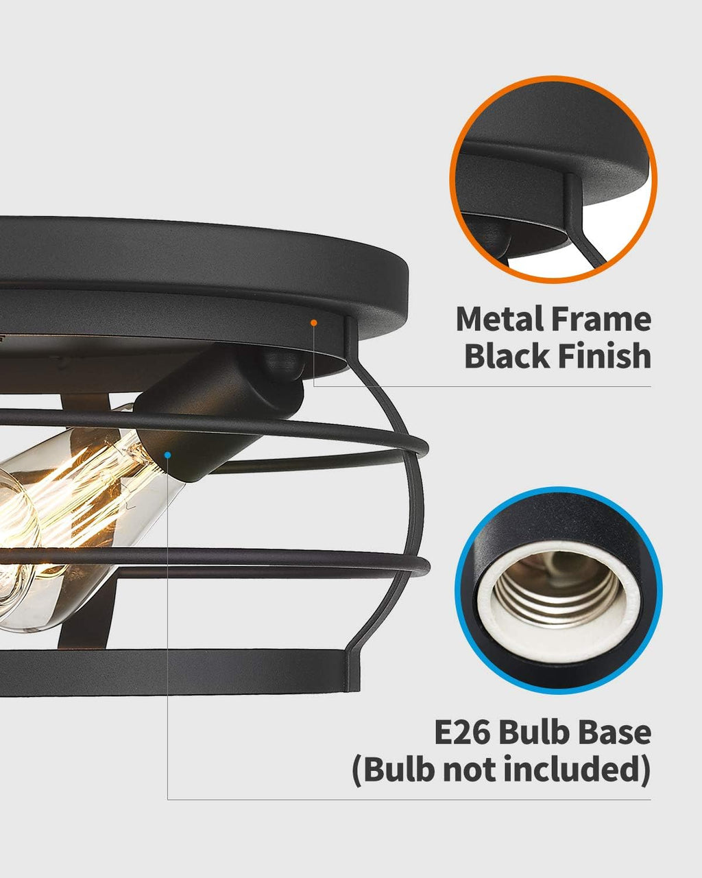Industrial Flush Mount Ceiling Light, 12inch Farmhouse Metal Cage, Black Finish S52955