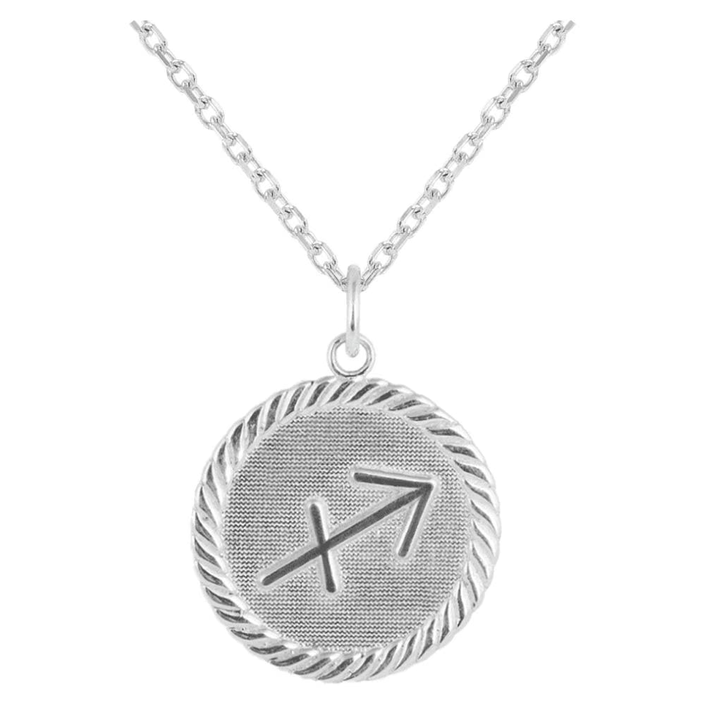 Solid Gold Sagittarius Zodiac Charm Coin Pendant Necklace (16 Inches) D493